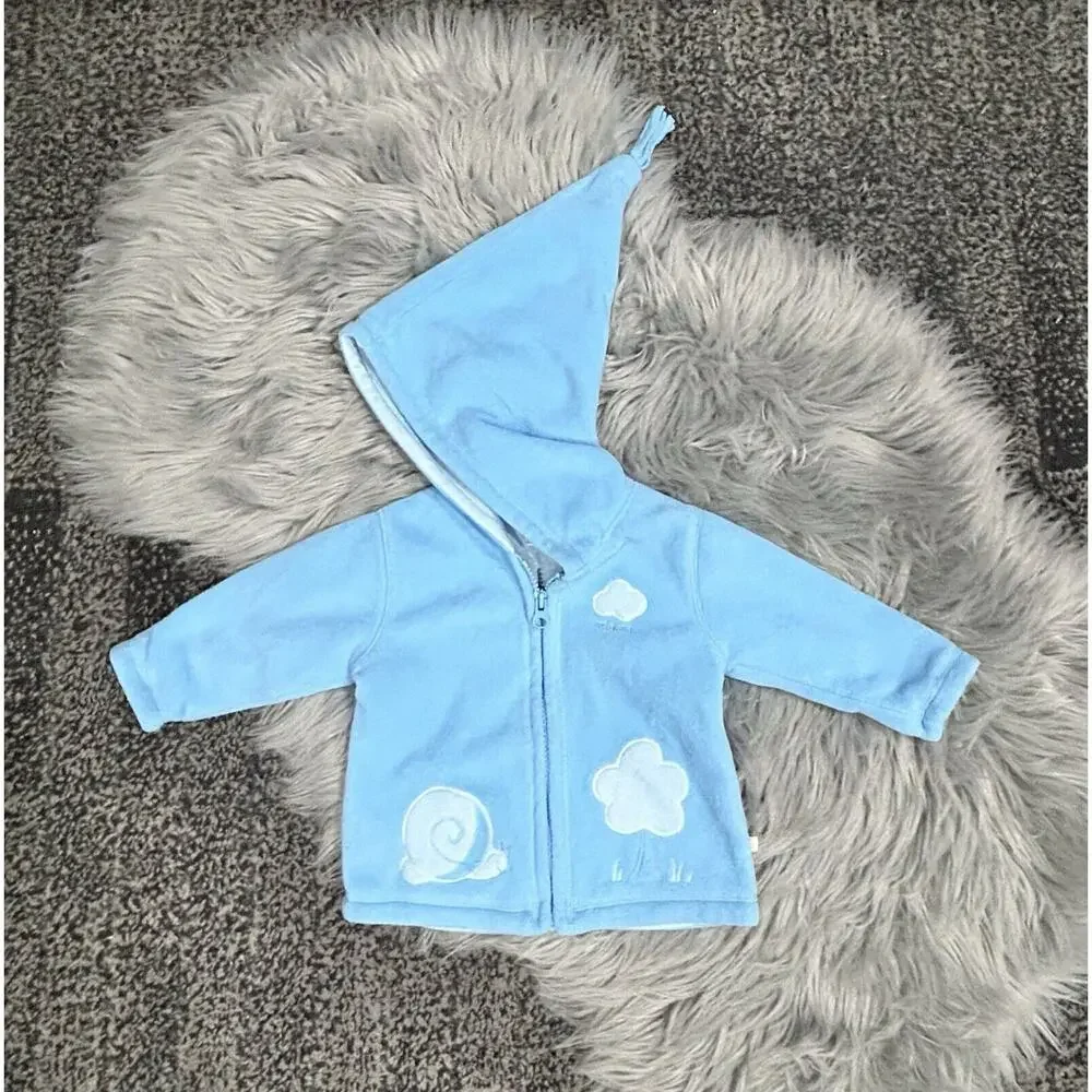 Vintage OshKosh Baby Blue Fleece Nightcap hooded Fleece Jacket Size 6/9‎ M HTF